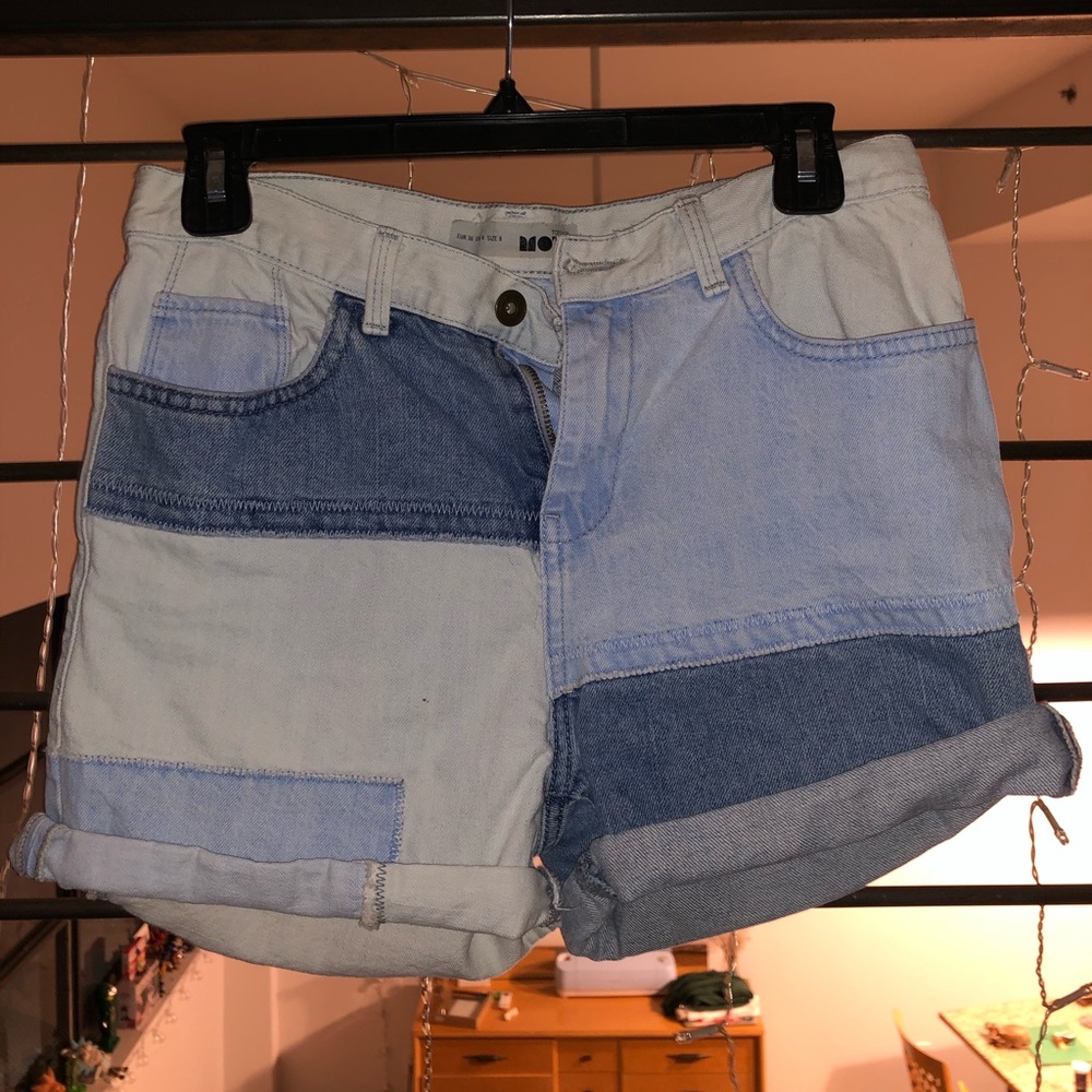 Topshop Moto Patchwork Denim Shorts